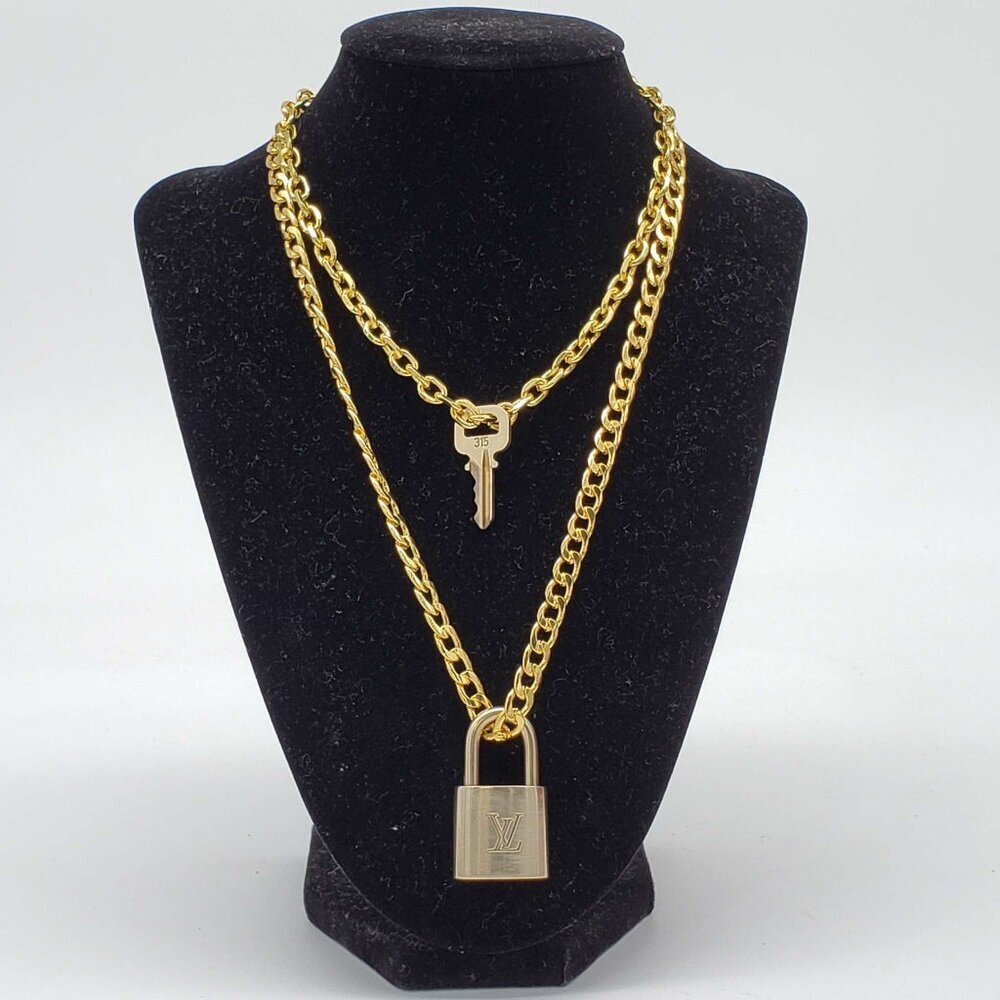 Authentic Louis Vuitton Lock & Key w/ 18k Gold Plated Chain Necklace - Picture 1 of 11